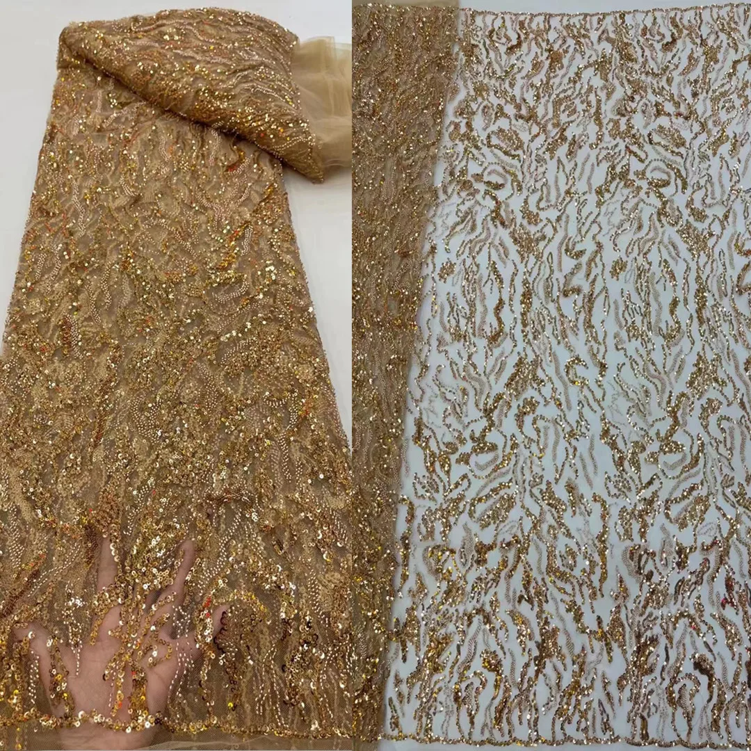 

Nice Heavy Beaded Lace With Beads Embroidery French Mesh Yarn Lace/Sparkle Sequins African fabric For Evening Dresses Weddings