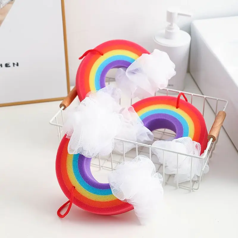 Rainbow Ice Cream Body Scrubber Mesh Foaming Sponge Bath Shower Sponge Puffs Loofahs Exfoliating Scrubber Bathing Cleaning Tool