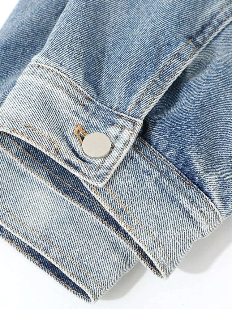 Damska lekka kurtka jeansowa ZMEENNA z czarnym kołnierzem ze skóry PU, zapinana na guziki, kurtka typu shacket z czterema kieszeniami, jesienna, model ZM4281