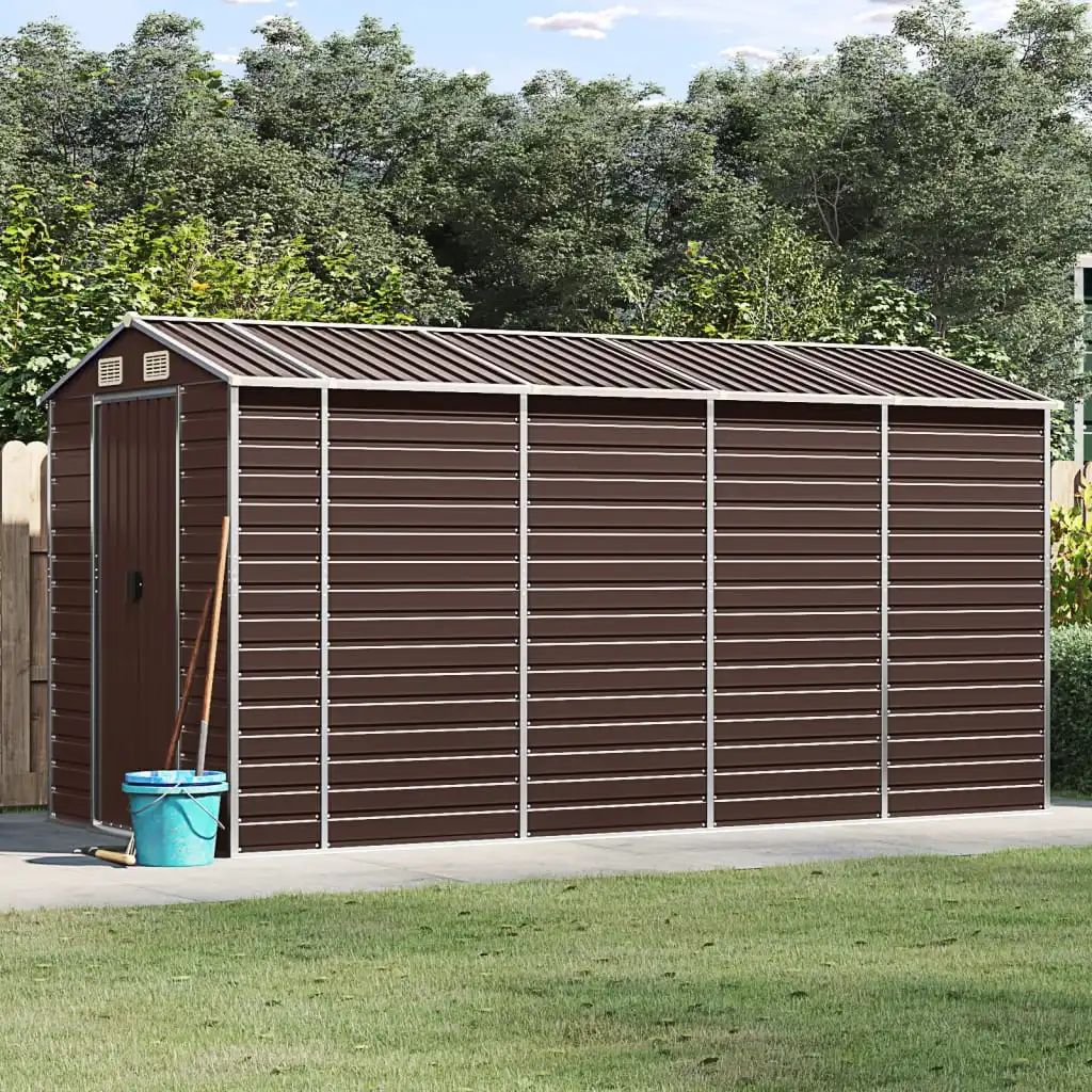 Brauner Gartenschuppen 191 x 385 x 198 cm, verzinkter Stahl, für den Außenbereich, Gartendekoration, Außenaufbewahrung, Werkzeugraum