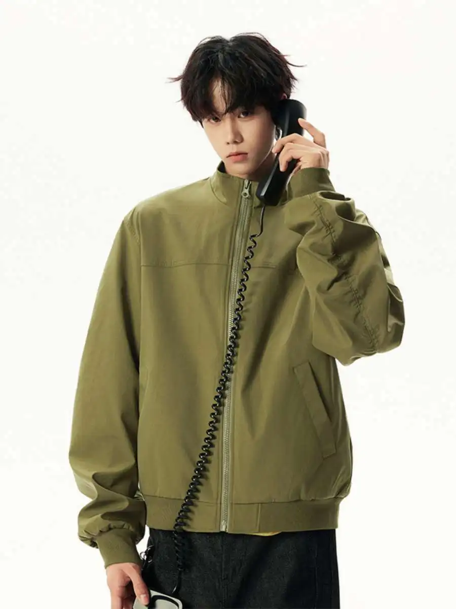 

New Casual Loose Faionable Jaet Stand Collar American Sle Trendy Brand Men's Outerwear Autumn Thiened Korean Version
