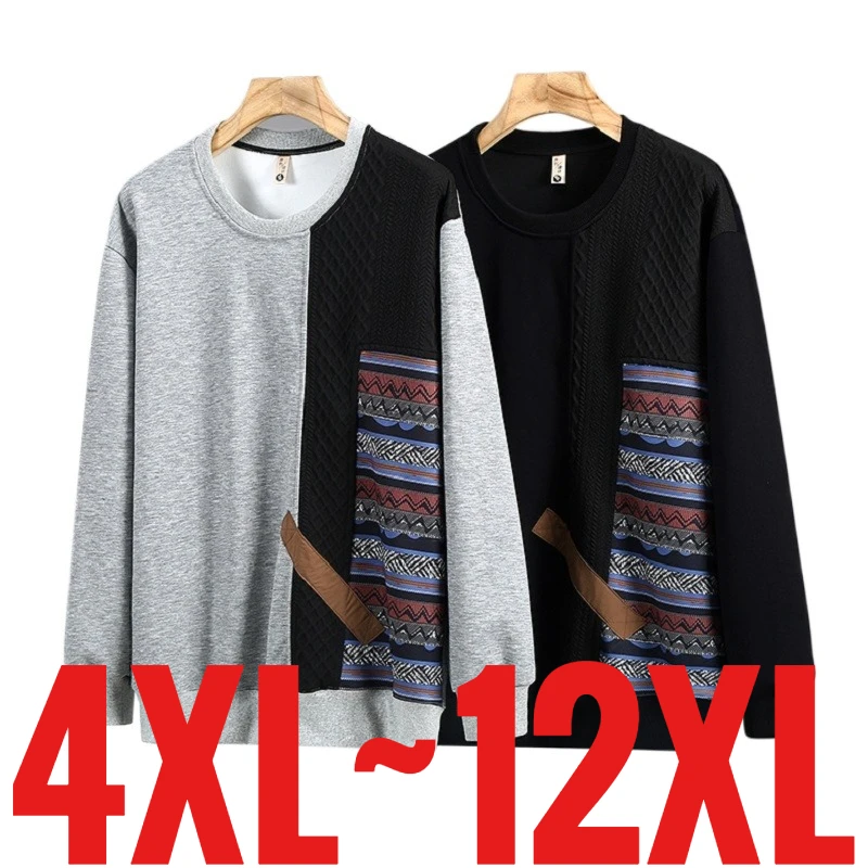 Extra Big Size 12XL Men's Casual Sweatshirt Long Sleeve Pullover Male Autumn Cozy Plus Huge Large 5XL 6XL Old Money 8xl 9xl 10xl