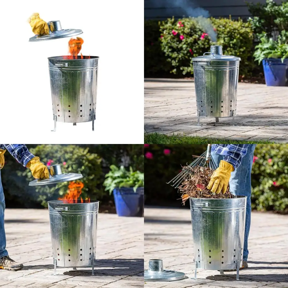 

Galvanized Steel Yard Waste Incinerator with Lid for Paper, Leaves, and Wood - Outdoor Backyard Use