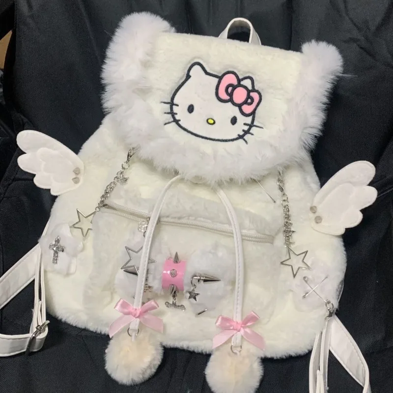 

Sanrio, Hello Kitty крыло плюшевый рюкзак милая девочка сердце Y2k студенты мультфильм школьные сумки подарки для девушки детей