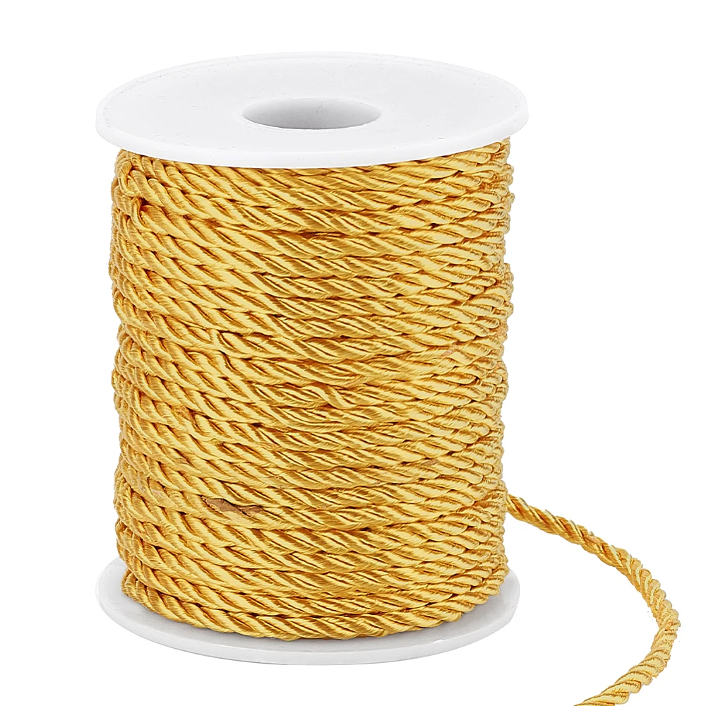 

1roll 3-Ply Polyester Cords Milan Cord with Spool golden Yellow 3mm 32.81 Yards(30m)/Roll