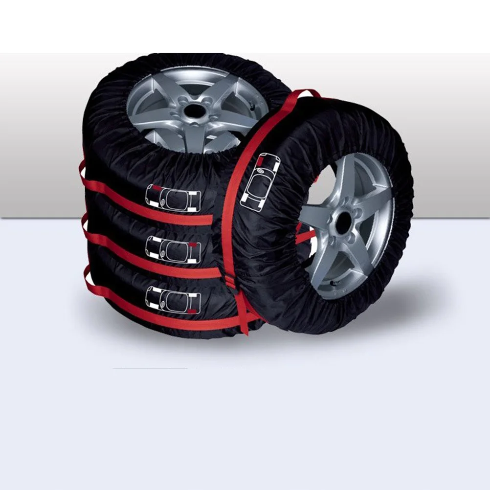 

4 шт., защитный чехол для автомобильных шин, большой диаметр, эластичная лента, регулируемая запасная шина, пылезащитный чехол, сумка для хранения, черный полиэстер