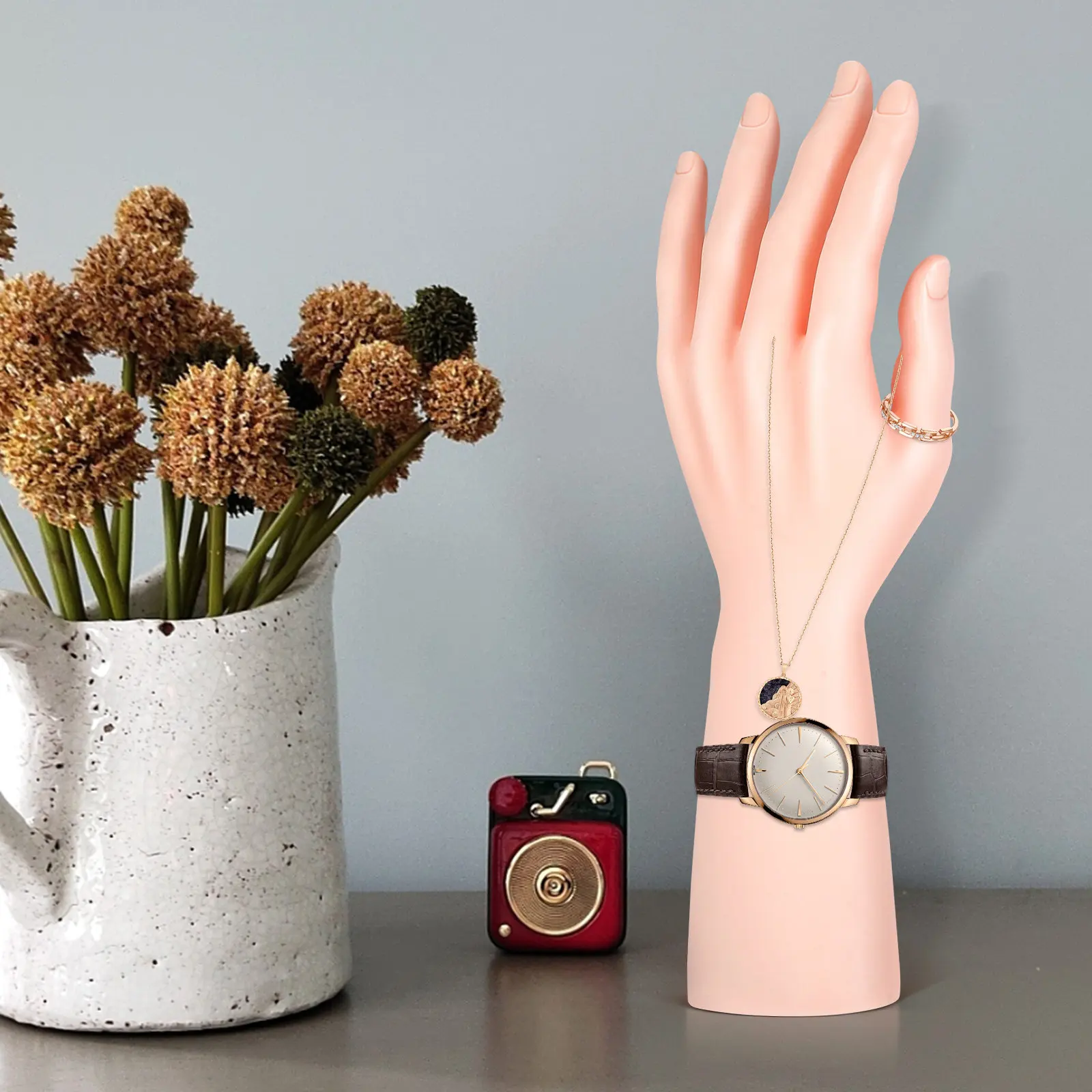 

2Pcs Lifelike Mannequin Hand Display Set Natural Skin Tone Stable Base for Jewelry Stores Boutiques Countertop Tabletop Ring