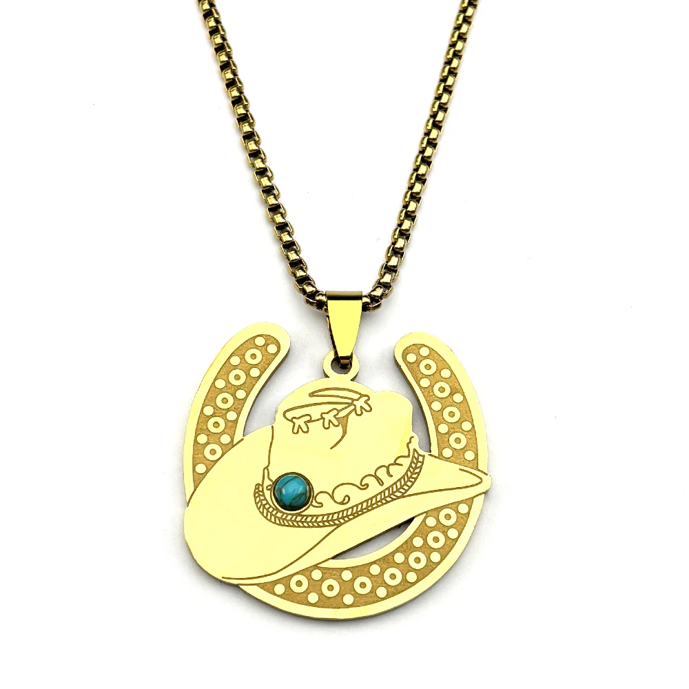 Glücksbringer-Hufeisen Western Cowboy Hutkette für Damen und Herren – Edelstahl Türkis U-Form Vintage Indianer Halskette Schmuck Geschenke – Detail 8