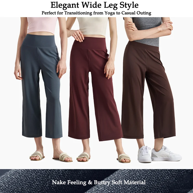 Capri Pants for Women Wide Leg Yoga Cropped Pants Tummy Control High Waist in Flare Crop Buttery Soft Loose Casual Summer Pants image 6