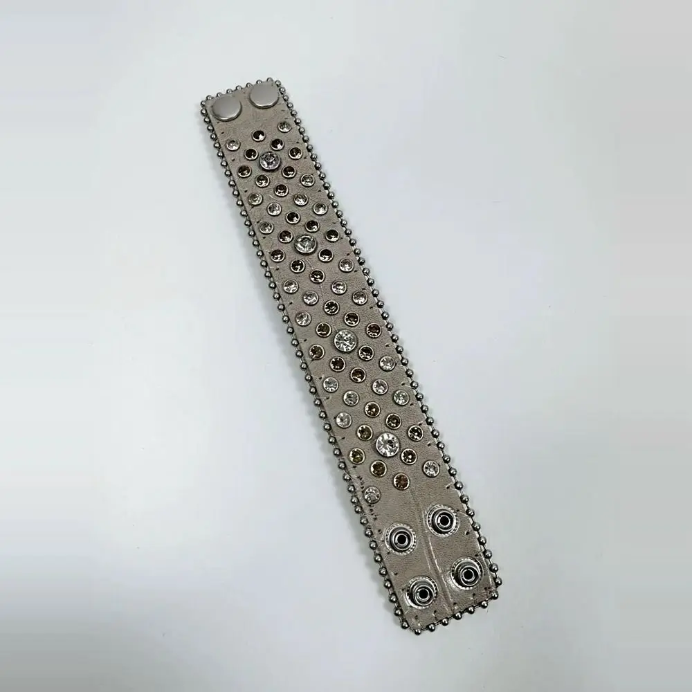 

Jewelry Adjustable Rhinestone Bracelet Spicy Girl Punk Pu Leather Bracelet Vintage Wide Hip-Hop Bangle Girls
