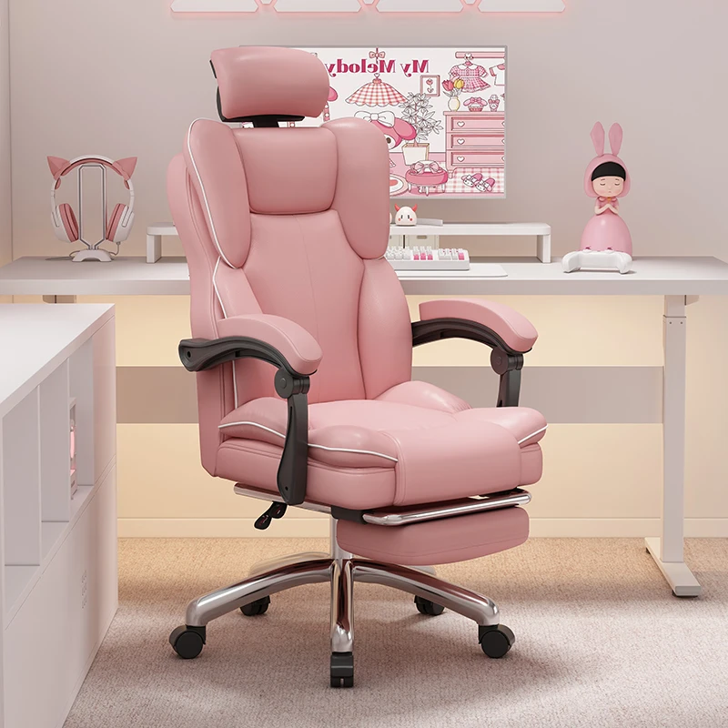 

Adjustable Gray Office Chairs Reclining Nordic Ergonomic Gaming Office Chairs Leather Pink Sillas De Escritorio Furniture