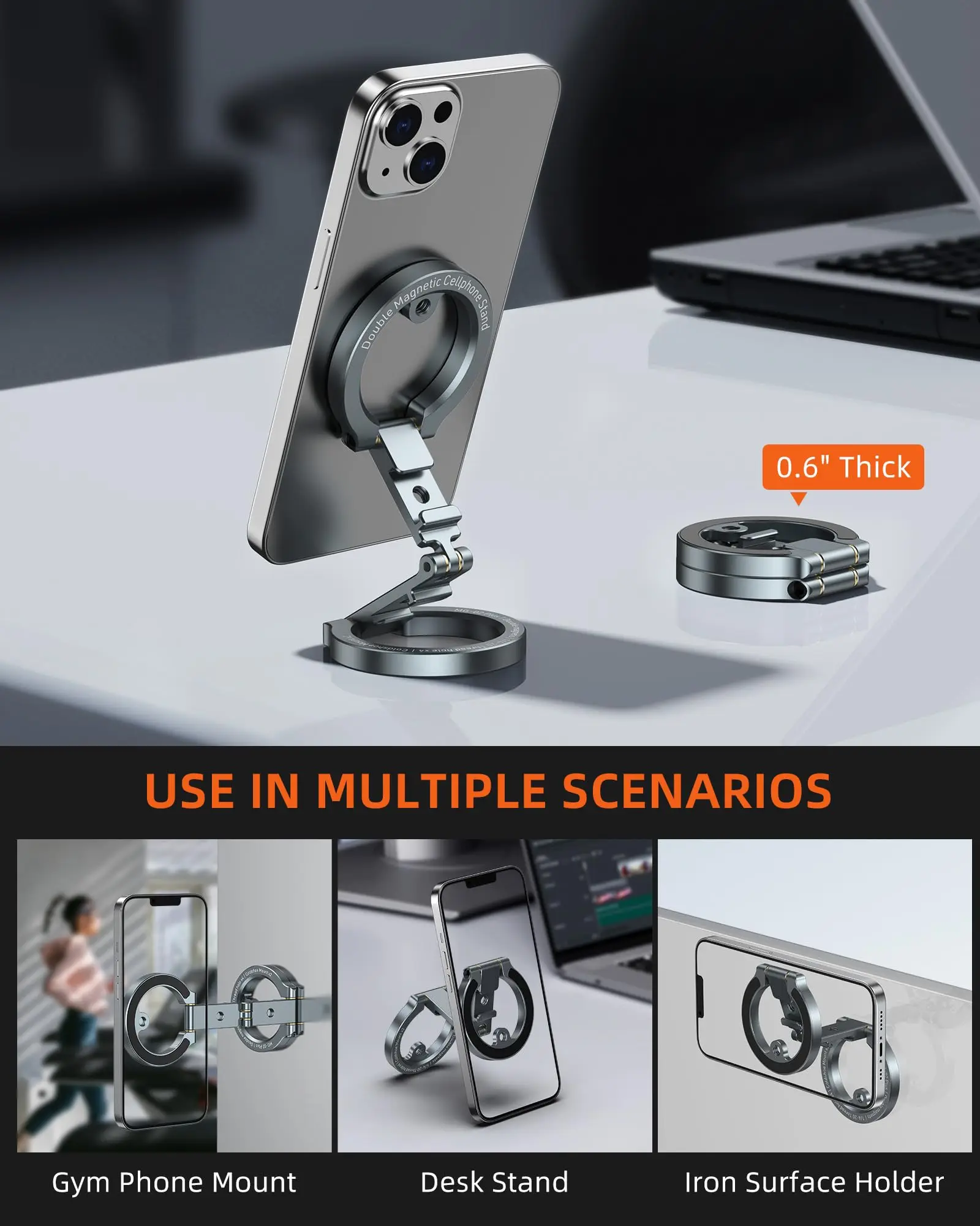 CAMOLO MG-02 Plus Dual Magnetic Phone Stand Foldable Magsafe Phone Holder w 1/4"-20 Phone Tripod Mount for Iphone 17 16 Android