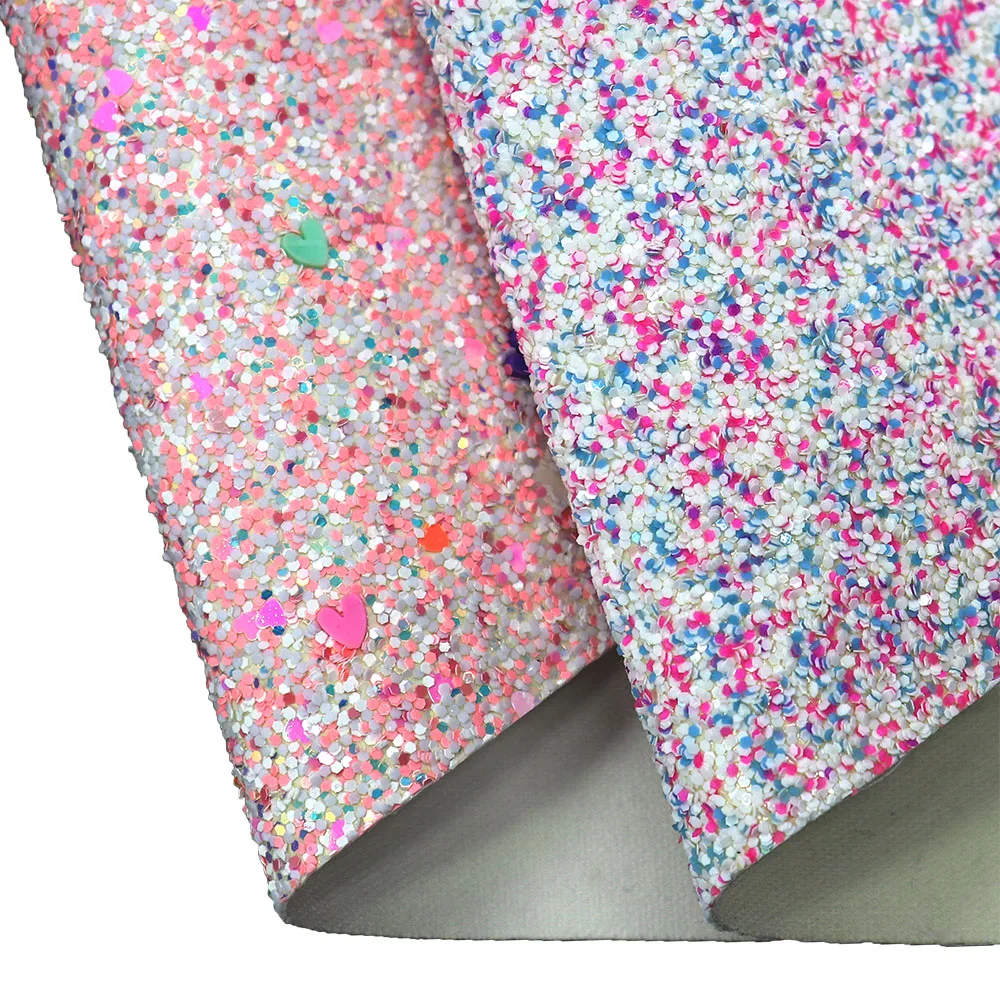 30x134cm Mix Pink Wihte Chunky Glitter Fabric Leather Roll For Bows Earring Decoration  DT023