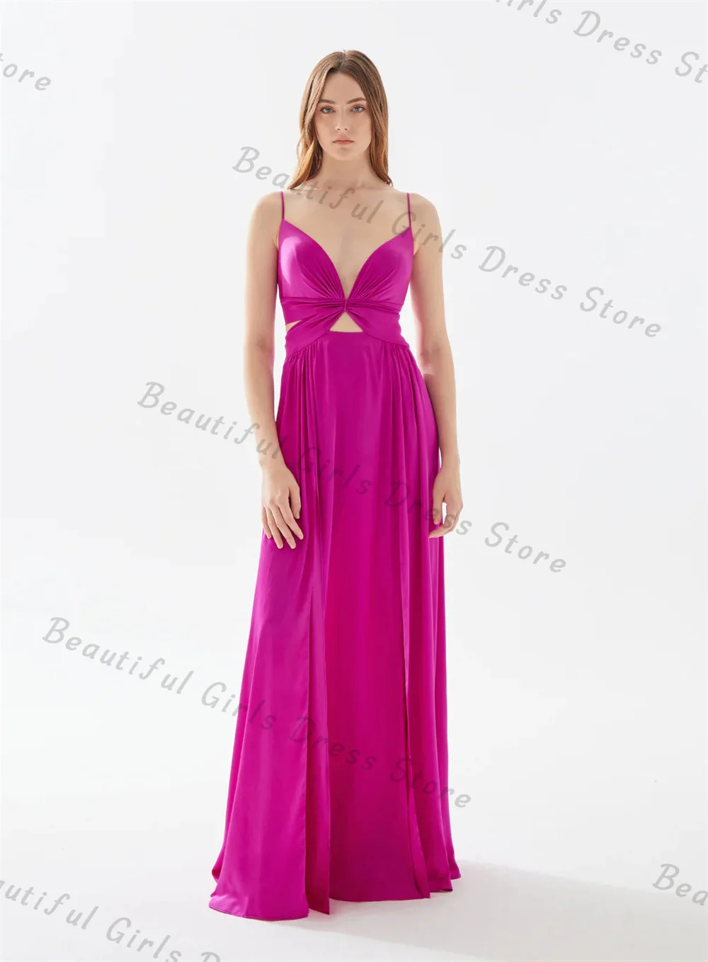 

Chiffon Spaghetti Straps V-Neck Prom Dresses With Split Pleated Corset Backless Evening Gowns Sleeveless A-line Long Ball Gowns