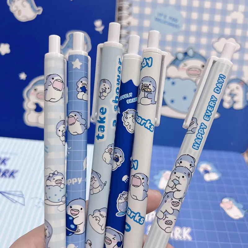 3 Pcs Blue Shark เด็กเจลปากกา Rollerball ปากกาโรงเรียนซัพพลายเครื่องเขียนหมึกสีดำ0.5มม