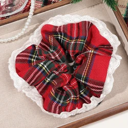 Christmas Ponytail Elastics Hair Ties Hair Bands Cloth Red Plaid Checkered Pattern Soft Cute Scrunchy Pack for Girls Women