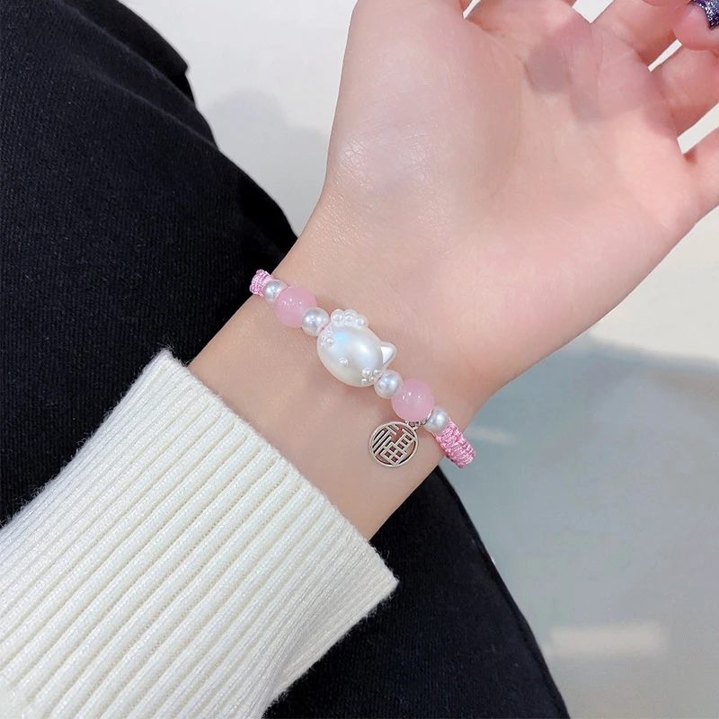 Hello Kitty Bracelet Valentine Gift Charm Cute Women Round Beaded Bracelet Jewelry Gifts