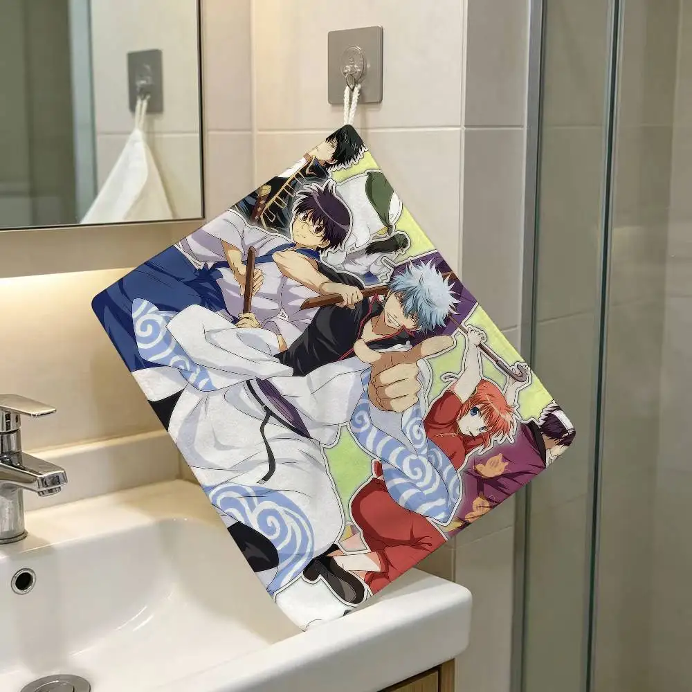 Japanese Anime GINTAMA Polyester Cotton Hanging Kitchen Towel Skin Friendly Hand Wiping Towel For Hotel Cafe Household