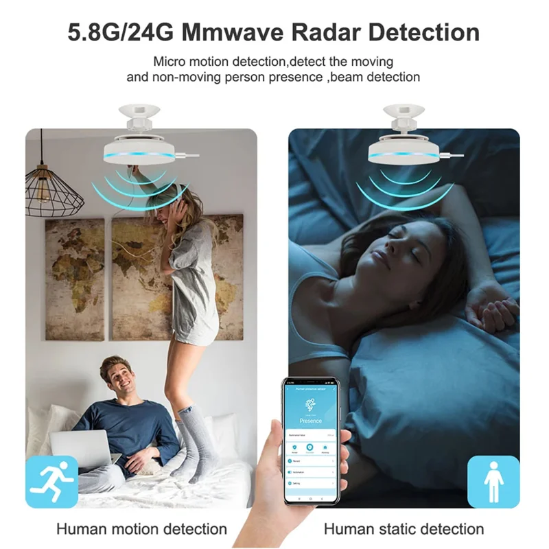 Zigbee 3.0 인간 존재 센서 사이렌 경보 모션 감지 기능이있는 24G 5V Mmwave 레이더 스마트 라이프 홈 오토메이션 DIY 내구성
