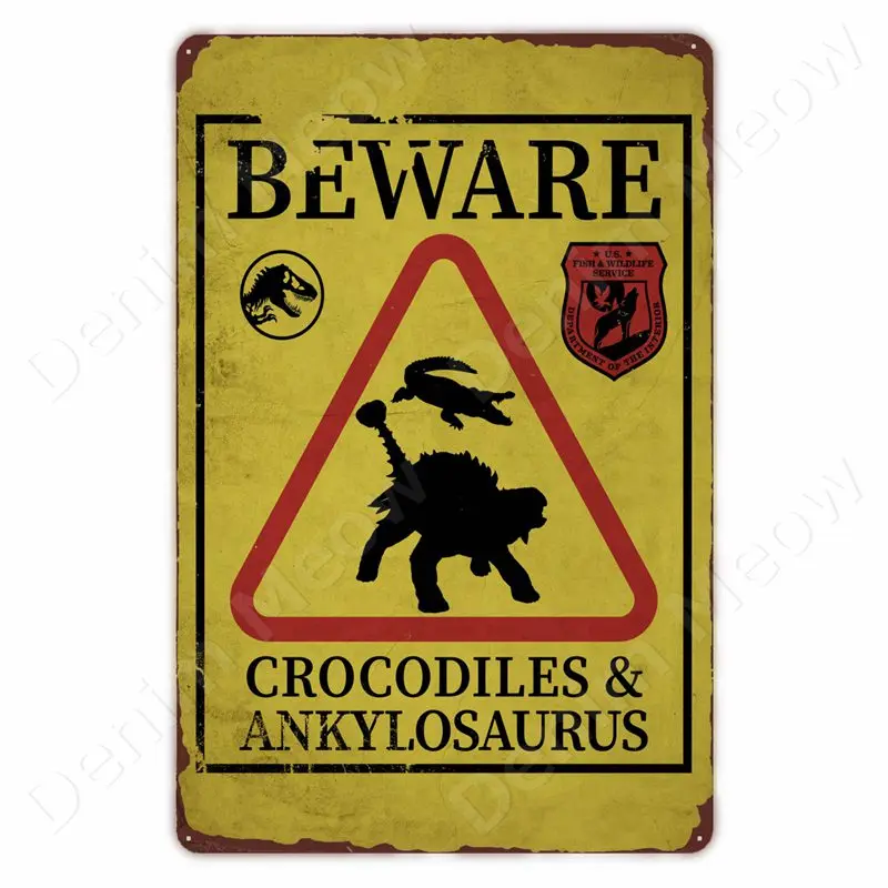 حذار من الديناصورات مضحك خمر معدن القصدير علامة تريسيراتوبس لوحة جدار ديكور حديقة مزرعة منزل الديكور في الهواء الطلق تحذير علامة #5