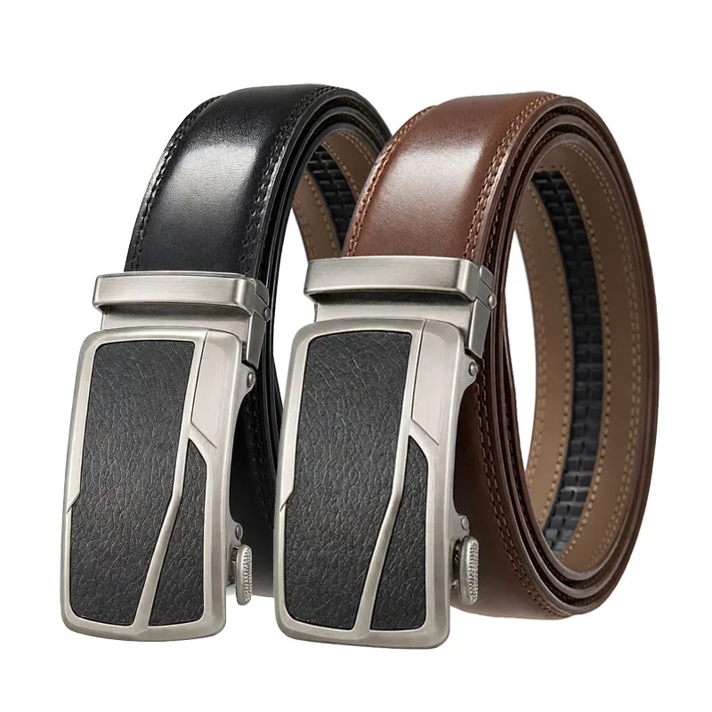 

Мужской ремень из натуральной кожи с автоматической пряжкой, ширина 3,5 см, роскошный деловой формальный ремень, черный, белый, синий