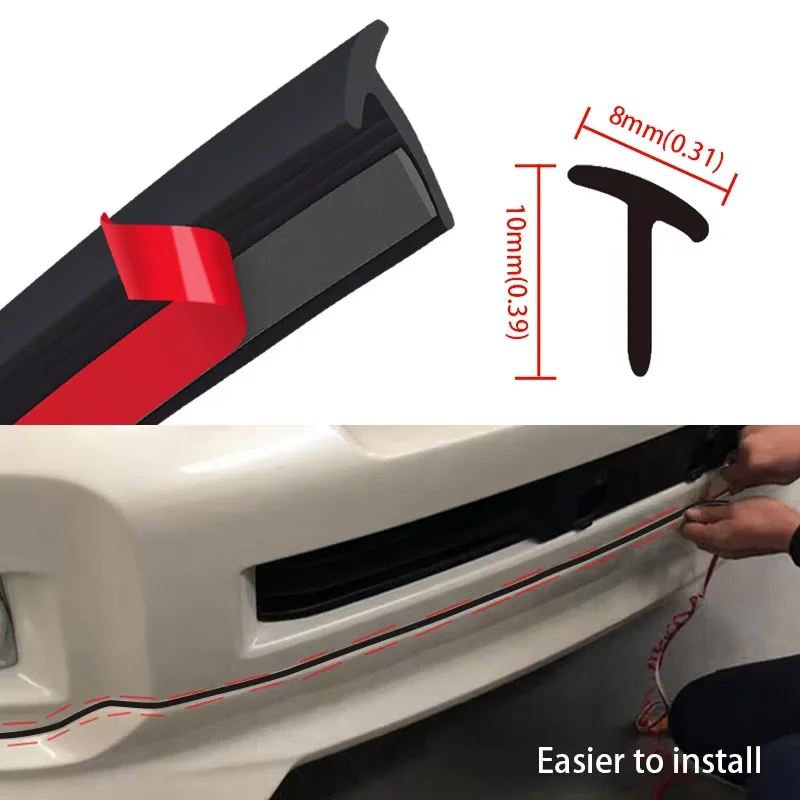 4M T-Type Rubber Car Weather Seal Strip, Self Adhesive Noise Insulation Dust Water Proof Strip for Windshield Roof Engine Trunk