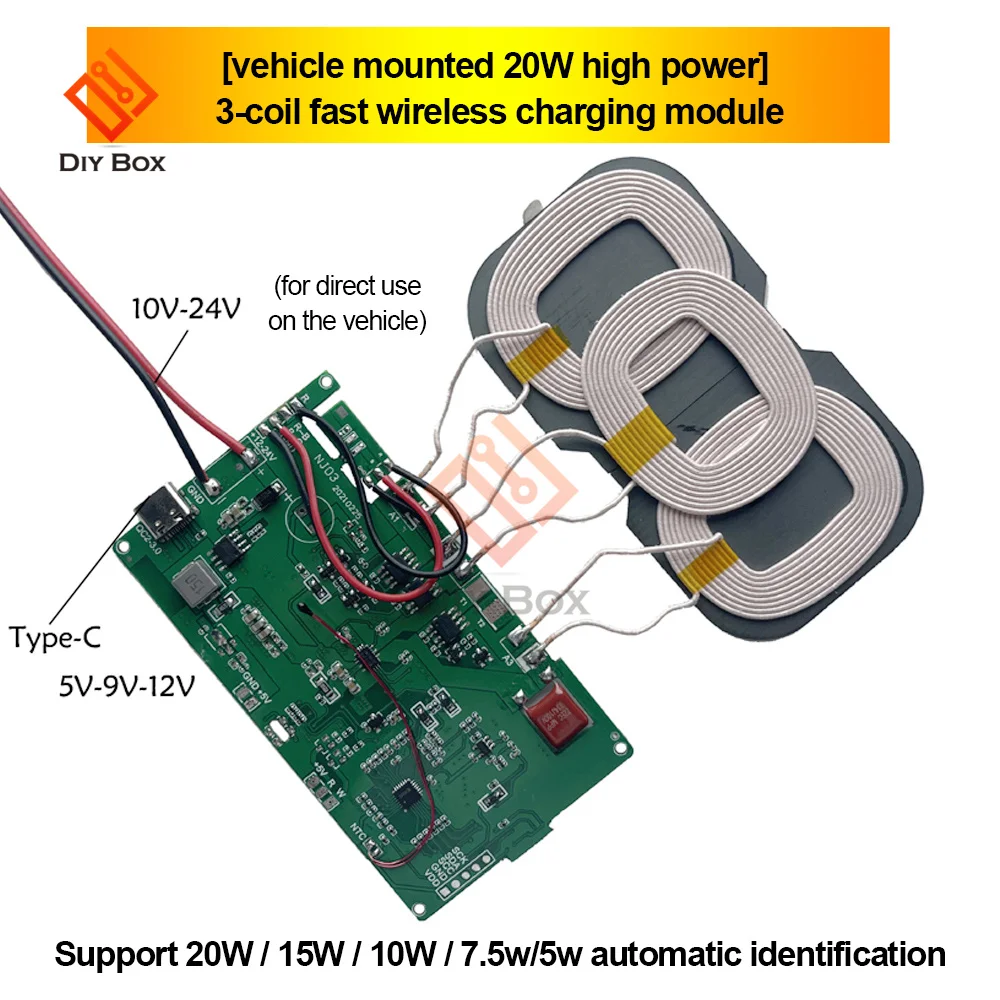 12V 5V 2A Qi bezprzewodowa szybka ładowarka nadajnik ładujący moduł płytka 5W/10W/15W/18W/20W + cewka do samochodu iPhon