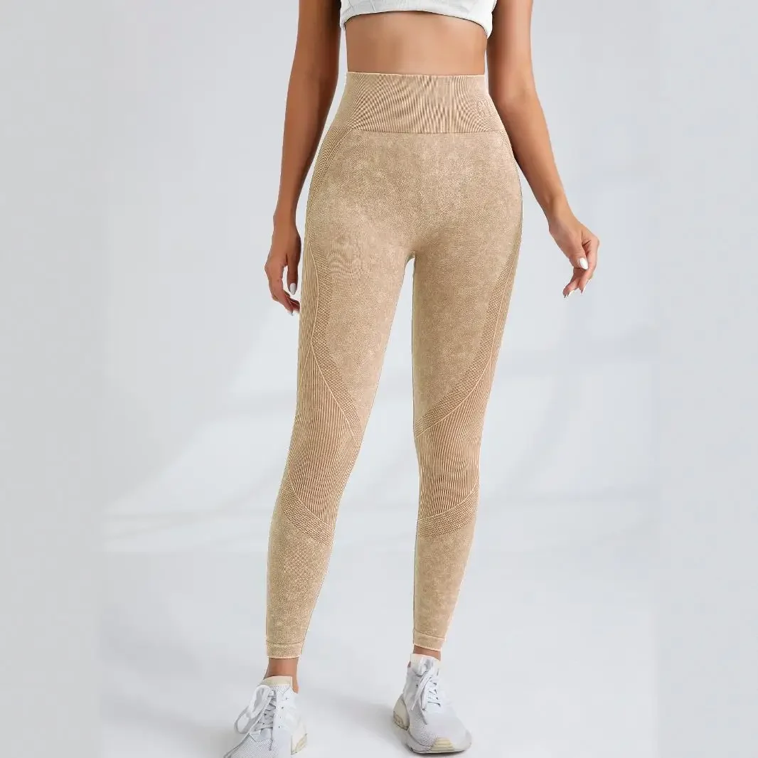 Frauen Nahtlose Turnhalle Hohe Taille Yoga Hosen Hüfte Heben Outdoor Sport Enge Taille Brief Sand Gewaschen Hosen Übung Yoga Leggings – Detail 25