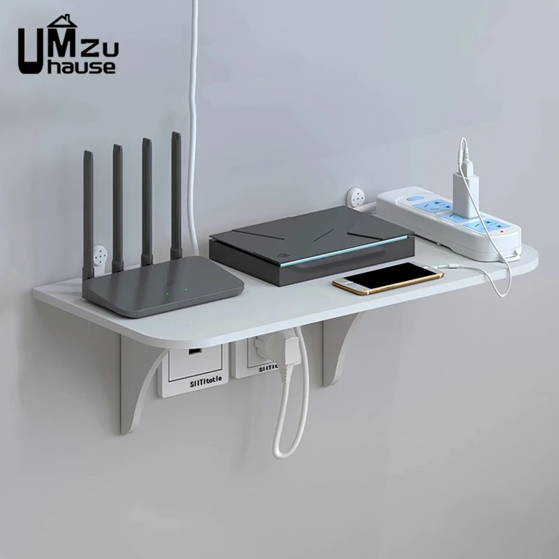 Wifi Hanging Shelf Router Power Strip Multi Outlet TV Set Top Box Cable Hidden Floating Rack Wall Mount Holder Storage Organizer