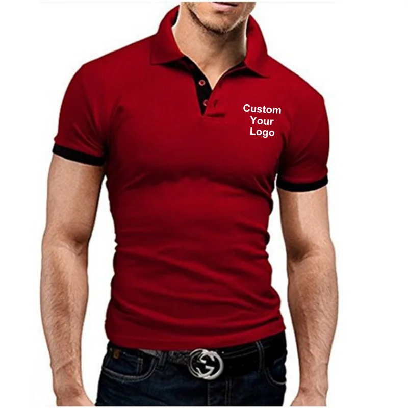 Logotipo personalizado masculino Polo, patchwork, manga curta, Business, casual, secagem rápida, camiseta de lapela masculina, marca de moda, verão