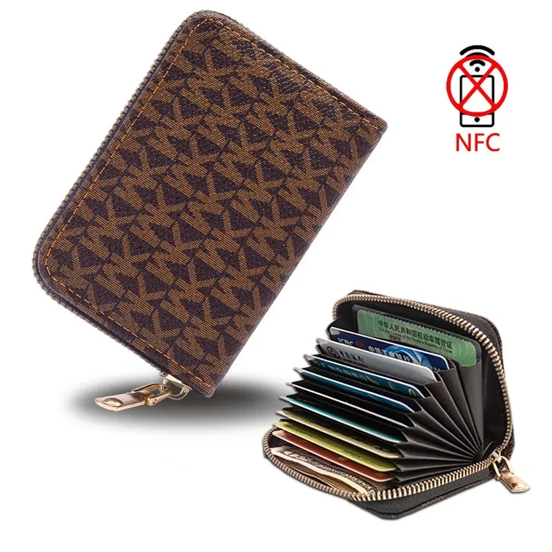 Homens e mulheres Titular do cartão de crédito, RFID Blocking Wallet, Zipper Money Pouch, Protect Case, Pocket Purse, 11 cartões