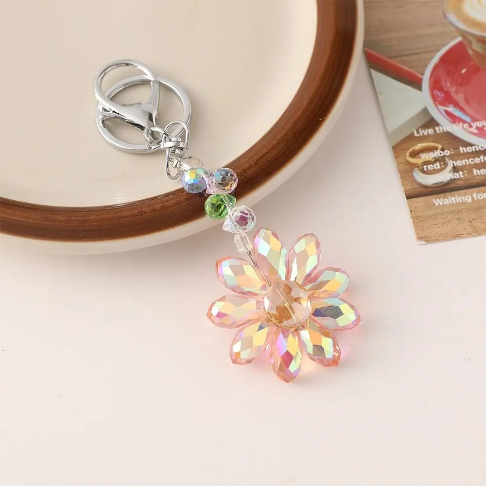 creative Sunflower Rhinestone Flower Keychain Sun Catcher Gradient Color Crystal Pendant Ornament Colorful Car Keyring Decorate