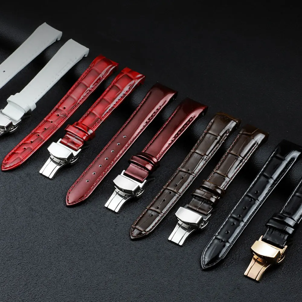 حزام ساعة جلدي مع مشبك فراشة من الفولاذ المقاوم للصدأ لساعة اليد تيسو 1853 T035 للنساء T035210a T035207a 18 مللي متر #2