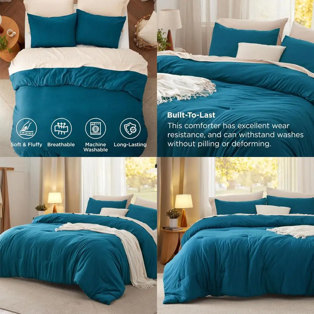 

Бирюзовый комплект одеял Prewashed Queen: всесезонное постельное белье из трех предметов, легкое пуховое альтернативное одеяло и наволочки