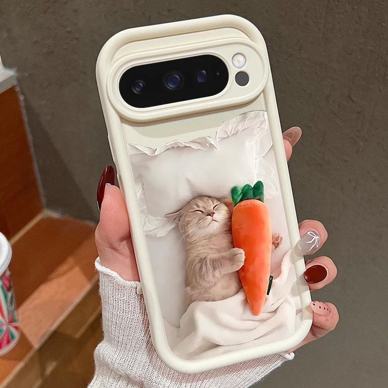 Weiche TPU-Handyhülle für Google Pixel 10 9 8 7 Pro Pixel 9 10 Pro XL 7A 8A 9A Stoßfeste Schlafende Katze Muster Silikon Rückseite