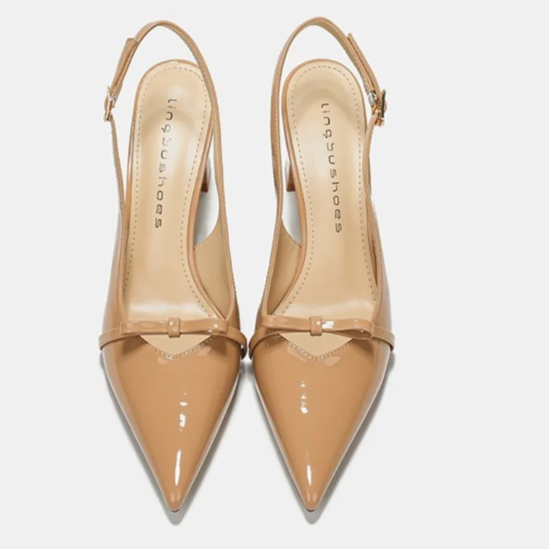 Spitz frauen Neue Sandalen 2025 Sommer Bogen Luxus Marke Sexy Schnalle High Heels Slingback Flach Mund Mädchen Mary Jane schuhe