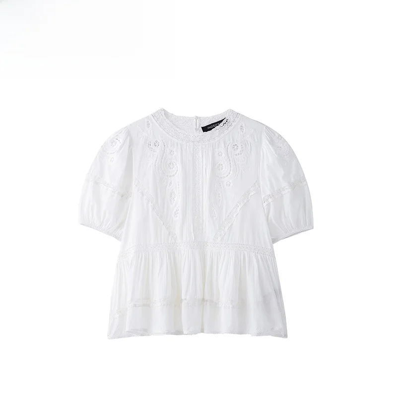 

Romantic Sle Embroidered Faion Women's irt ZBZA Spring New Arrival Casual Loose Fit ort Sve round Ne Thin Polyes...