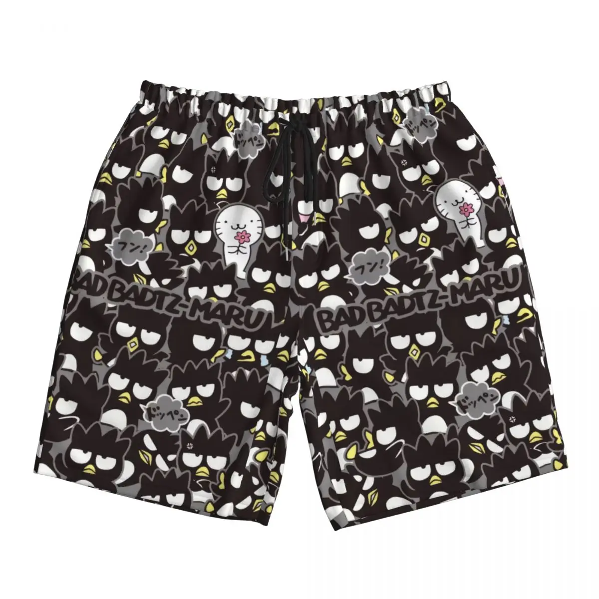 

Летние мужские шорты с рисунком из мультфильма, милые шорты с пингвином Badtz Maru, мужские плавки, шорты с пляжным принтом, спортивные быстросохнущие брюки