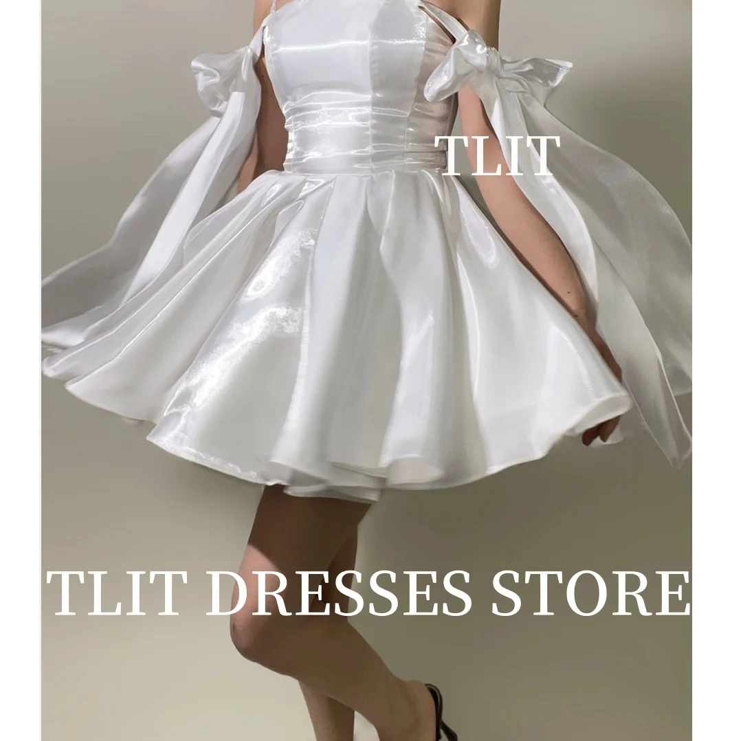 TLIT-vestido de noche de Organza de seda Simple, vestido con tirantes finos, pajarita, minivestido de graduación sin tirantes, fiesta Formal personalizada