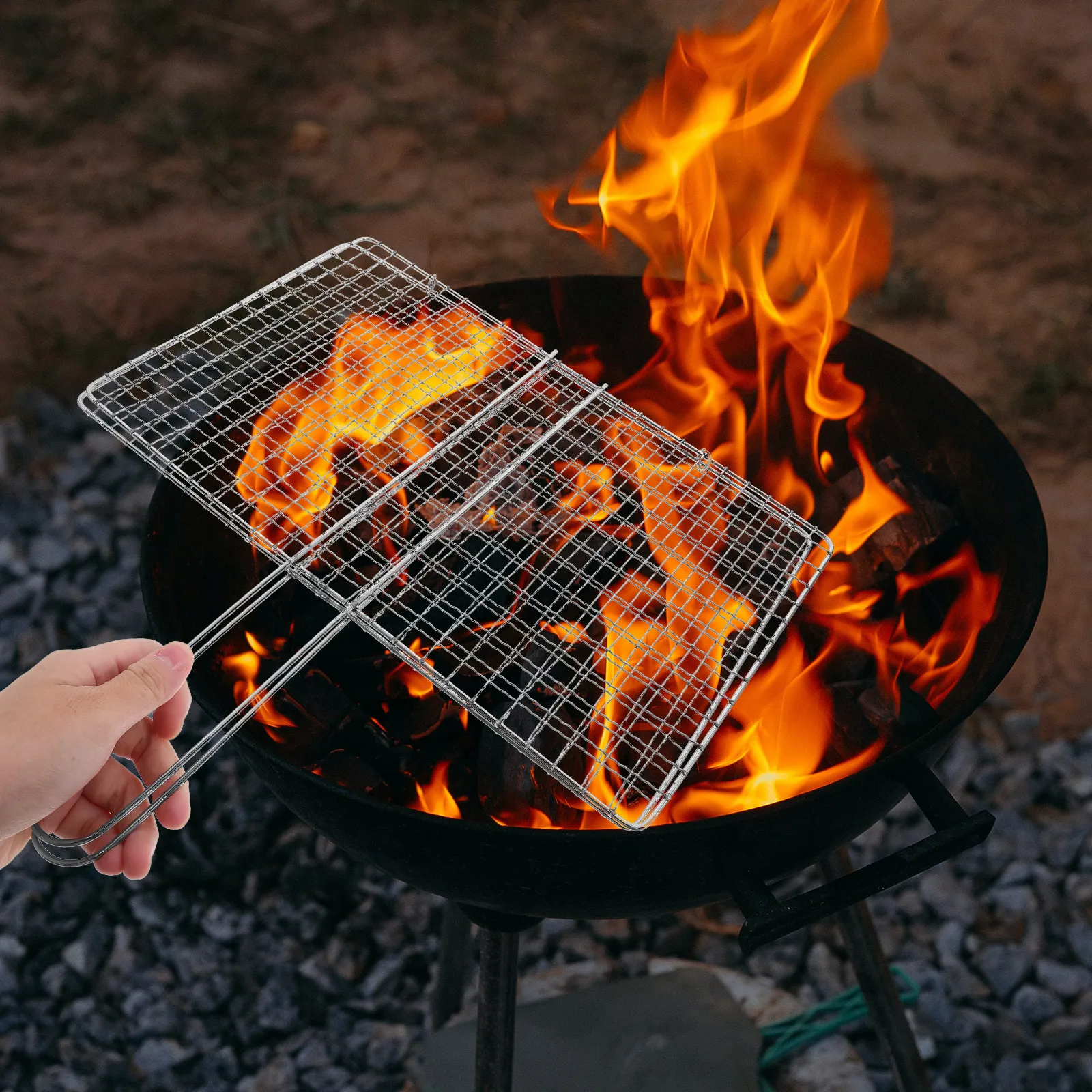 

Bbq Grill Basket Stainless Steel Mesh Fish Meat Vegetable Grilling Accessory Outdoor Bbq Rolling Grilling Baskets Net Easy Clean