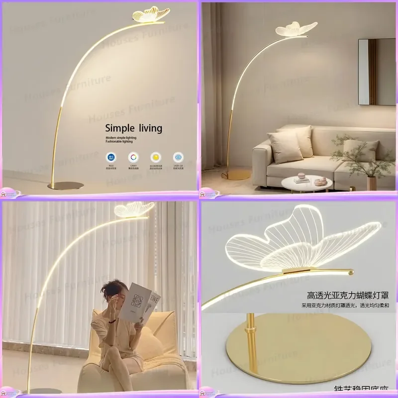 For Butterfly Floor Lamp Living Room Sofa Ambient Light Luxury Cream Style Bedroom Bedside Reading Standing Lighting Decor