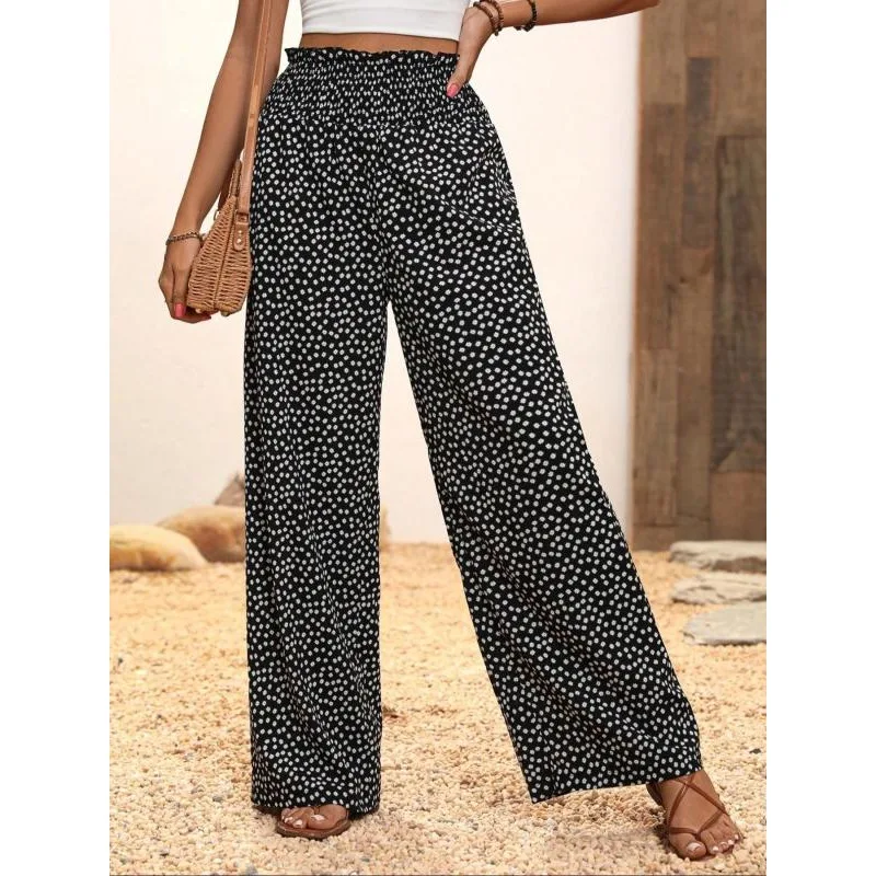 

Женские летние тонкие повседневные прямые брюки больших размеров, брюки с эластичной резинкой на талии и принтом, богемные брюки