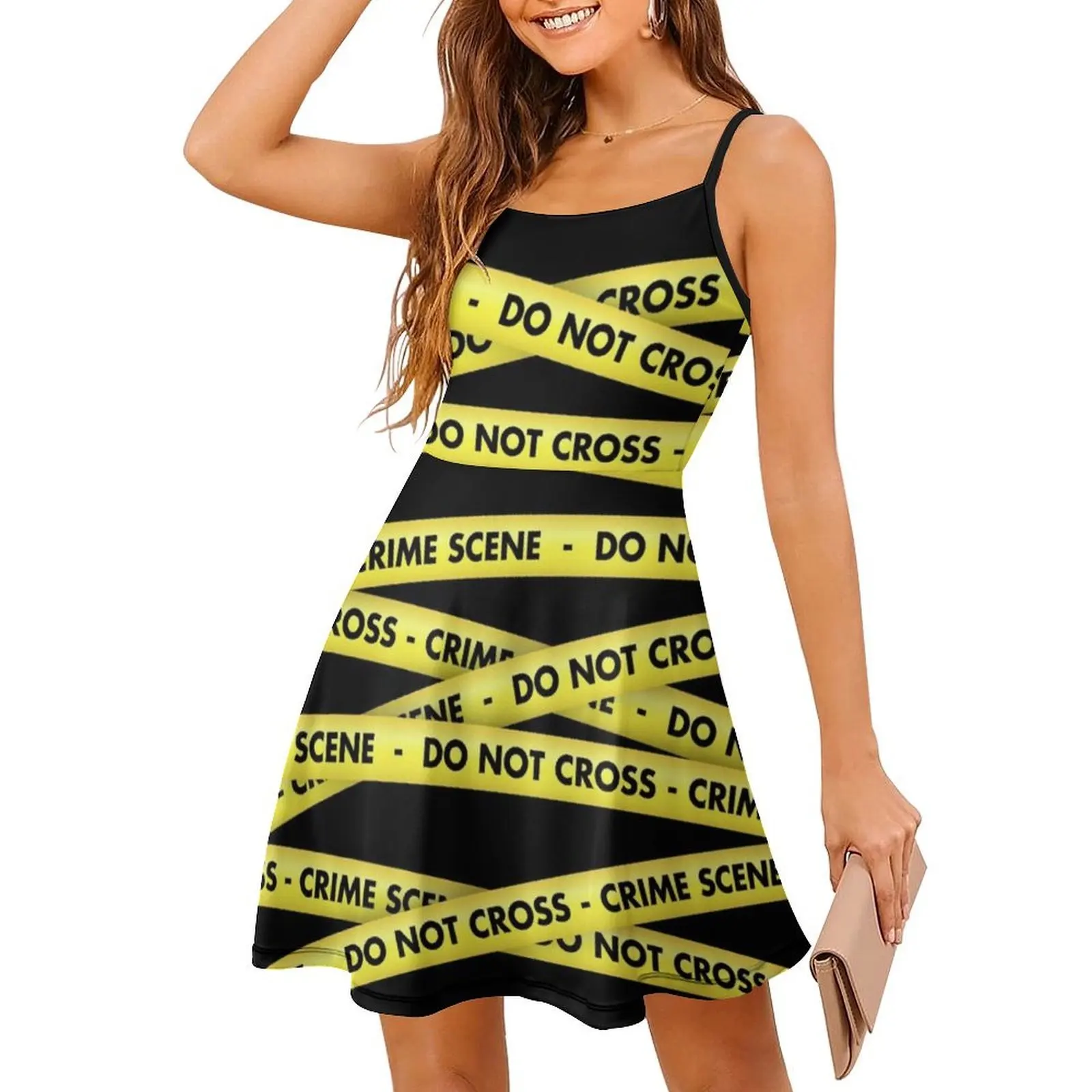 Tempat Kejadian Perkara Jangan Melintasi Pita Kuning Yang Dilarang Polisi Gaun Kasual Gaya Korea Untuk Wanita Gaun Kantor Harian Sederhana Warna Kuning
