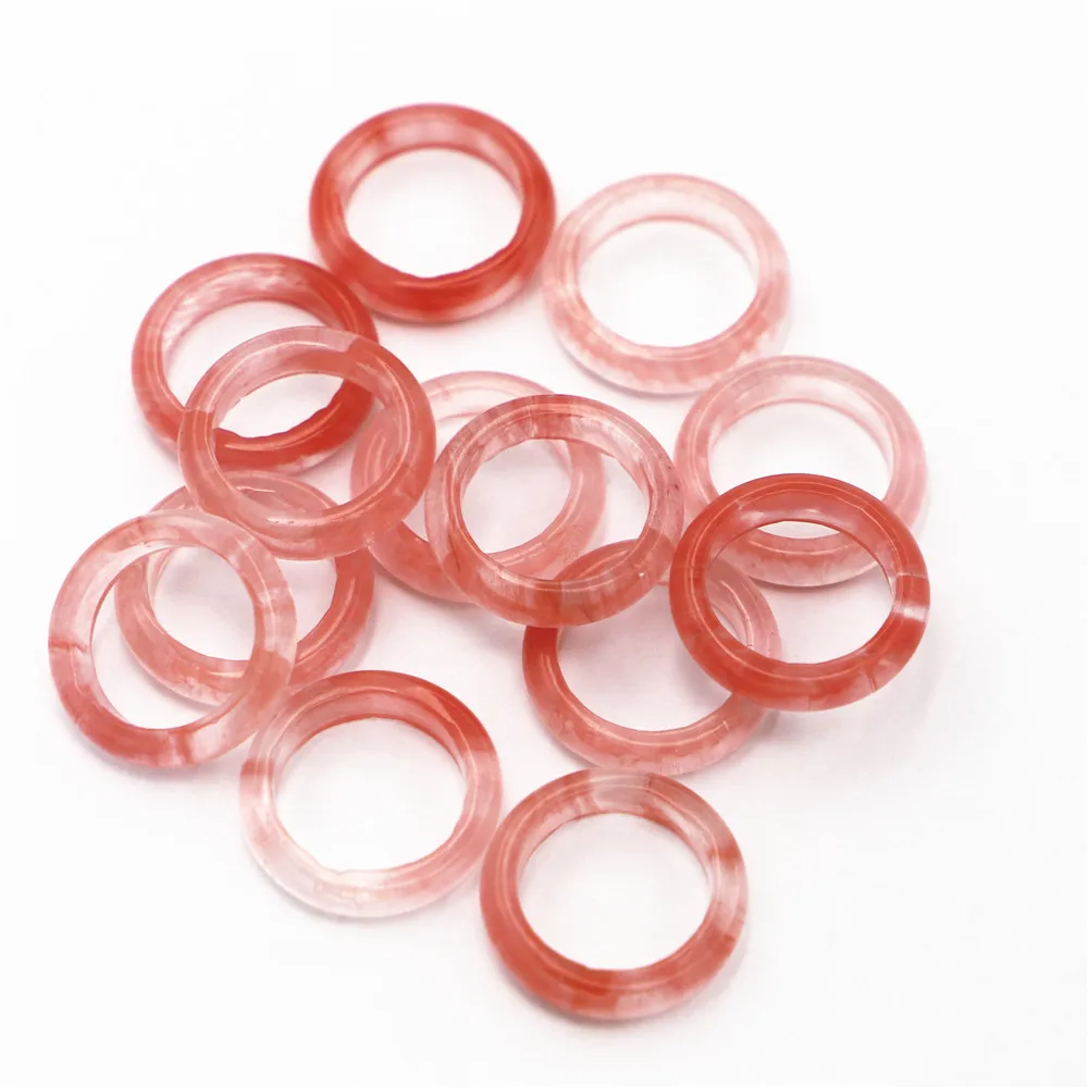 Hot New Natural Stone Cherry Quartz Ring Bands Finger Engagement for Women Men Jewelry 10pcs 6MM 19# US8.7 Girls Fashion Items