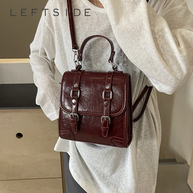 LEFTSIDE-mochila de piel sintética con cinturón pequeño para mujer, morral de viaje para estudiantes, tendencia coreana, nueva tendencia, Y2K, 2024