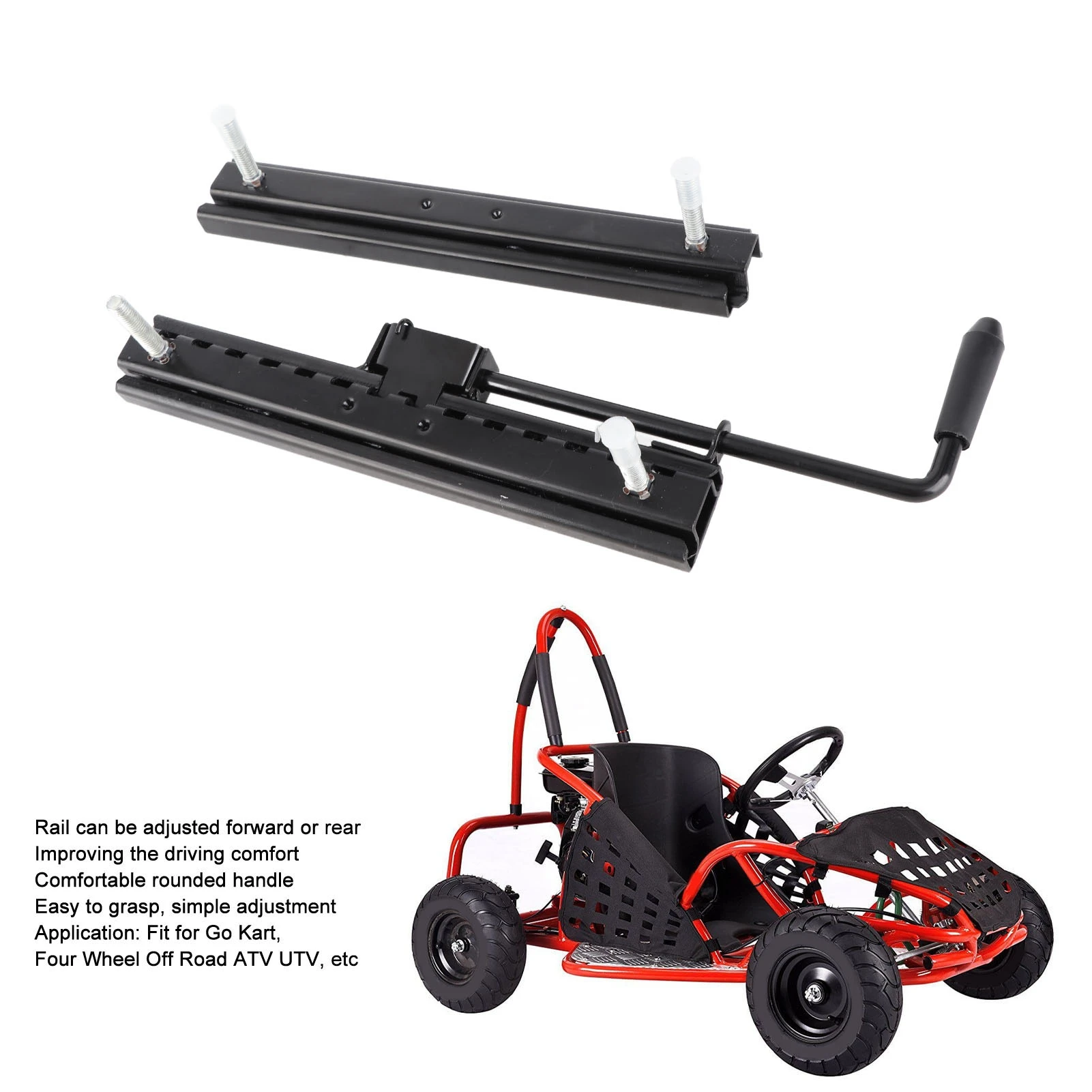 

Seat Slide Rails, 2PCS Seat Slider Track Strong Strength Adjustable Seat Sliding Fit For Go Kart Four Wheel Off Road UTV