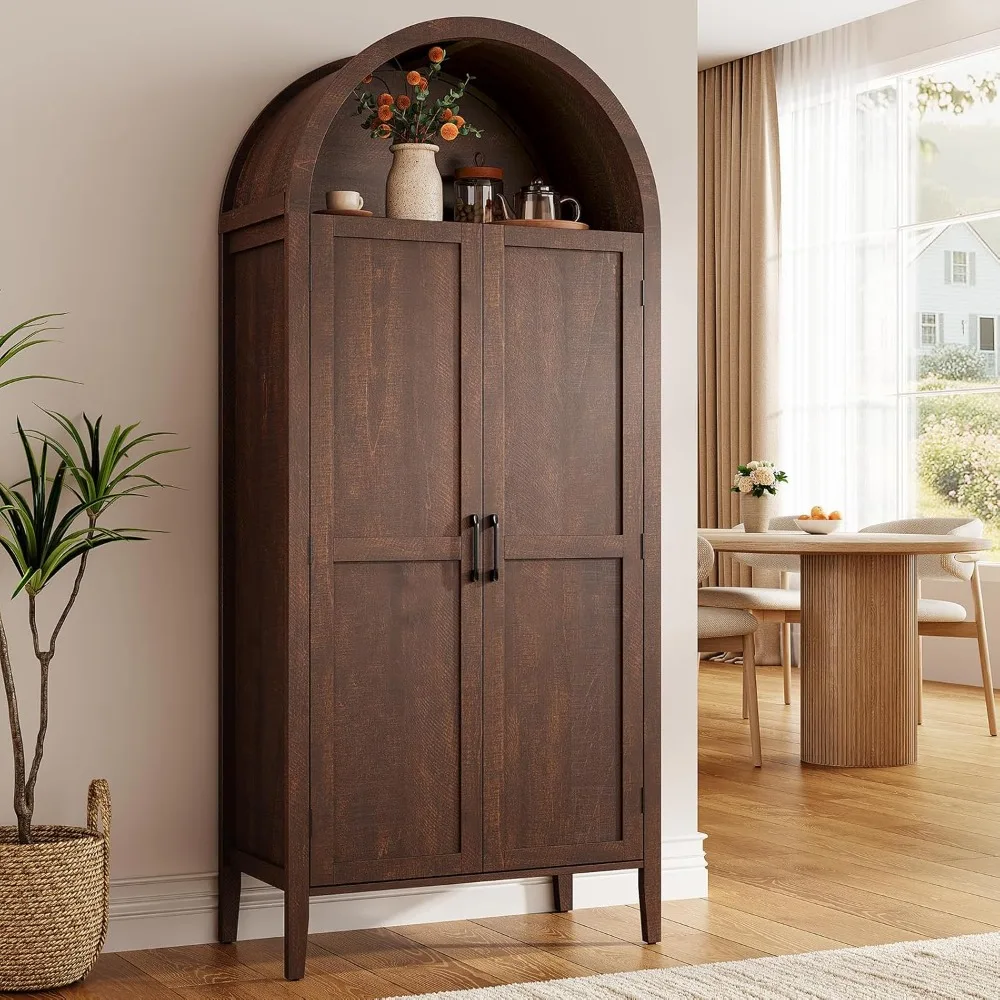 

71" Tall Arched Kitchen Pantry, Storage Cabinet Pantry with 2 Pull-Out Shelves, 6 Door Shelves, Organizer, Customized