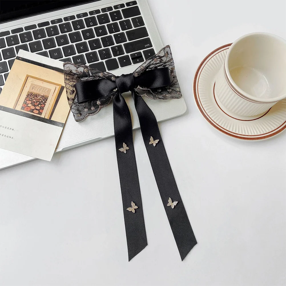 

Vintage Bows For Women Big Ribbon Bow Hair Clip Bowknot Barrette Decorative Hair Accessories Party Dance Travel Use Black