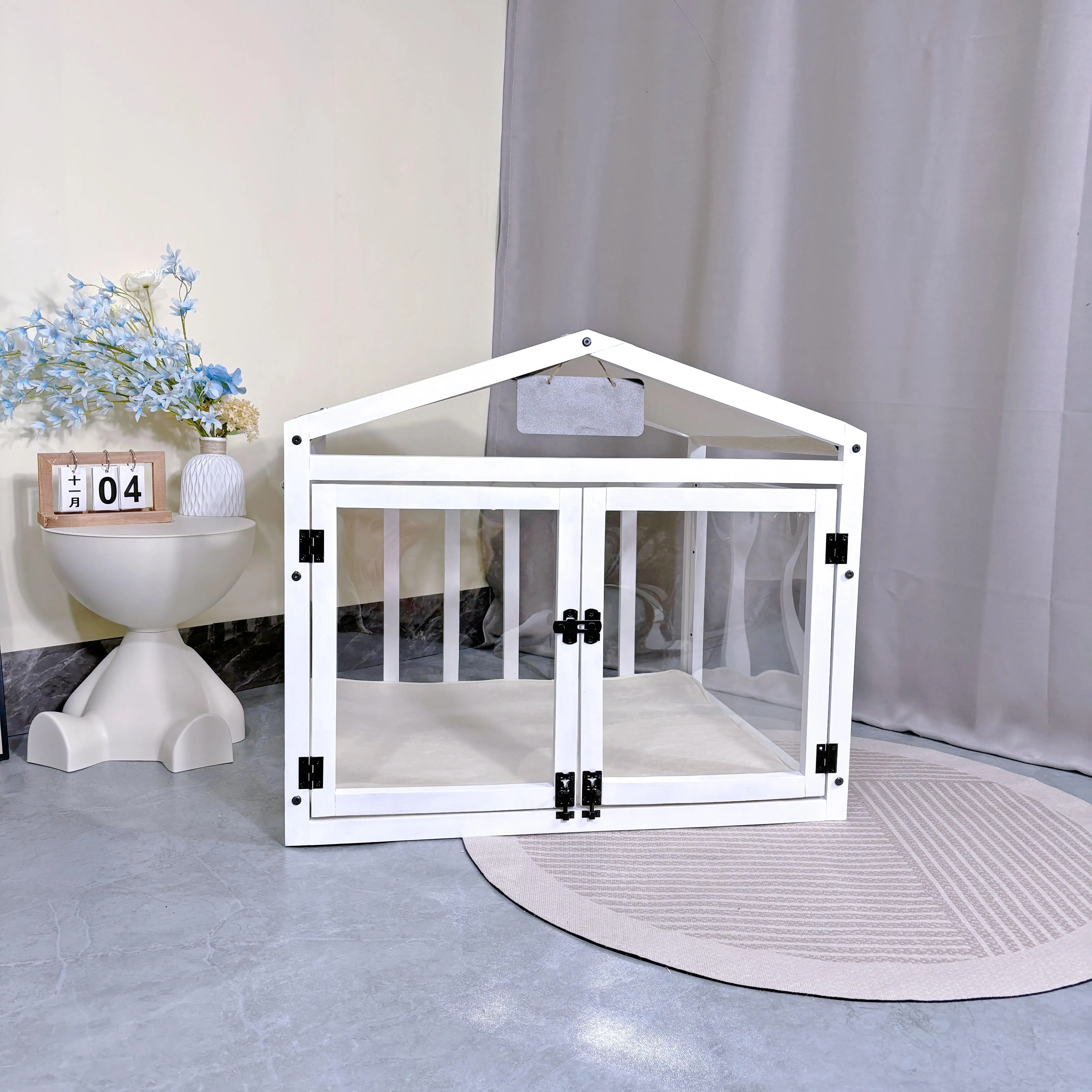 Solid Wood Transparent Kennel Small Dog Enclosure Luxury Pet Villa House Indoor-outdoor Dog House Crate Waterproof Pet Products view 2