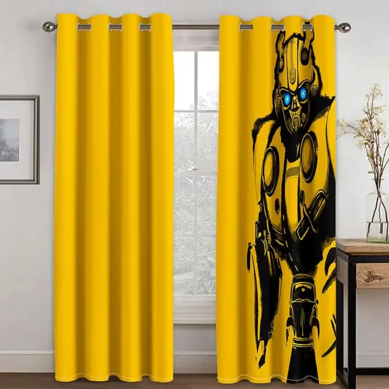 Funny Cute Cartoon Anime yellow kids Child Girl Light Filtering Drapes Window Curtains for Living Room Bedroom 2 Pieces Decor